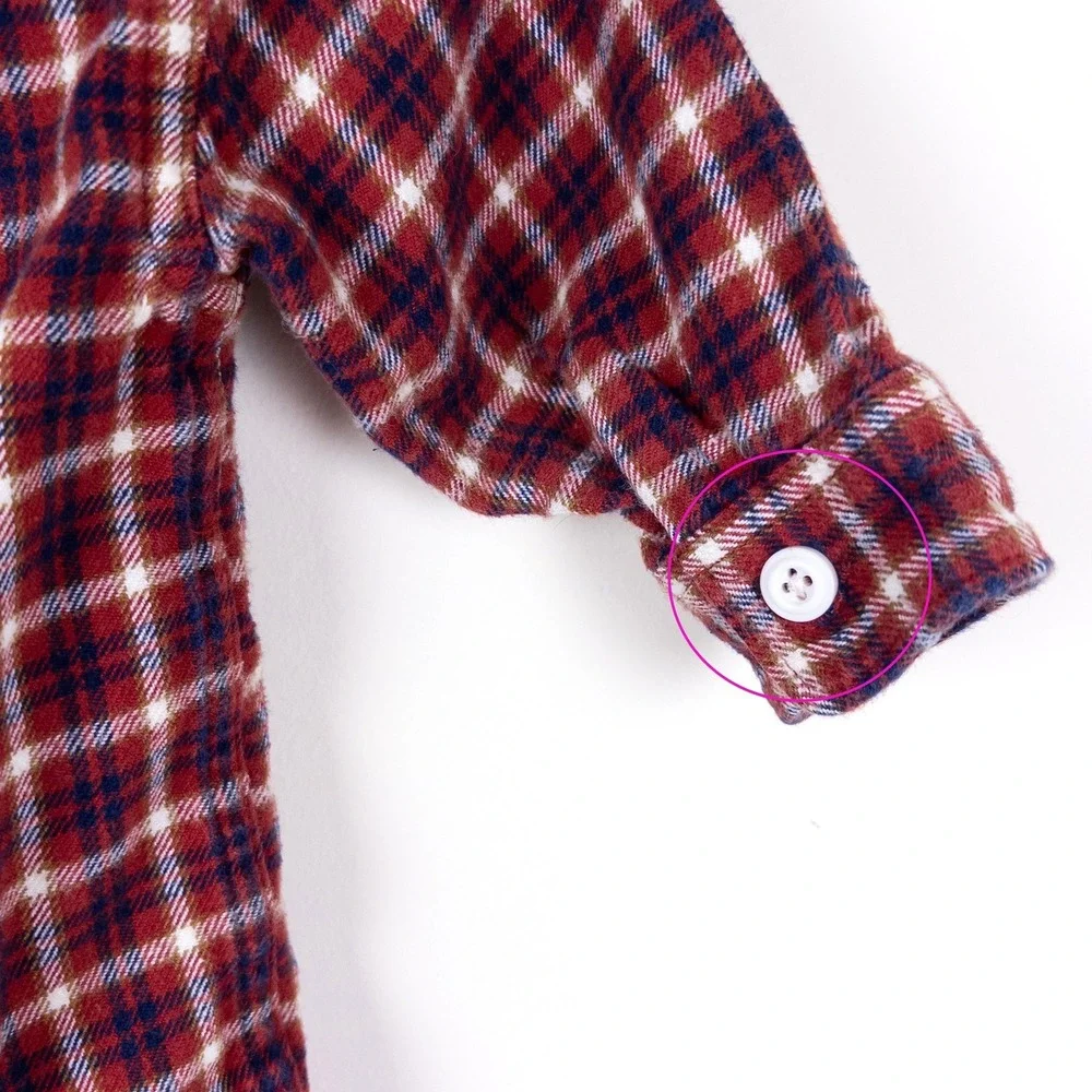 OshKosh B'gosh Flannel Shirt Baby 6-9M Red Navy Blue Plaid Button Front